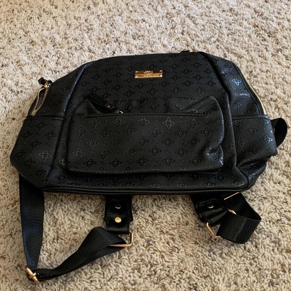 Black Monogram Faux Leather Backpack - Unbranded